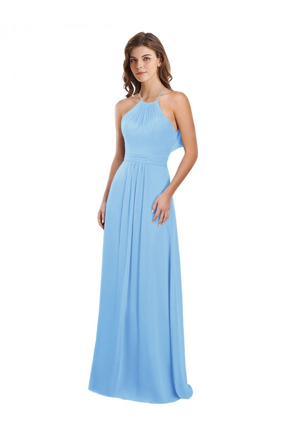 Immergrün A-Linien Neckholder Chiffon Lange Brautjungfernkleider Lieferanten