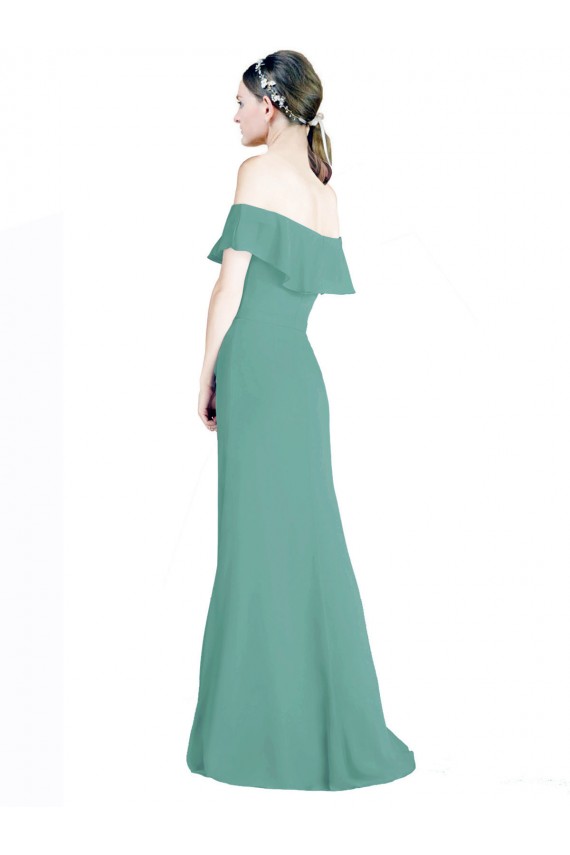 Isländisches Silber A-Linien Off-Schulter Chiffon Lange Brautjungfernkleider Lieferanten