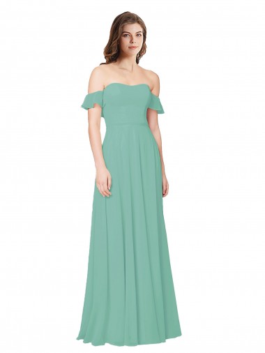 Jade A-Linien Off-Schulter Chiffon Lange Brautjungfernkleider Lieferanten