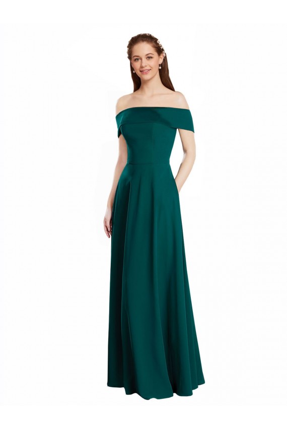 Jagdgrün A-Linien Off-Schulter Chiffon Lange Brautjungfernkleider Lieferanten