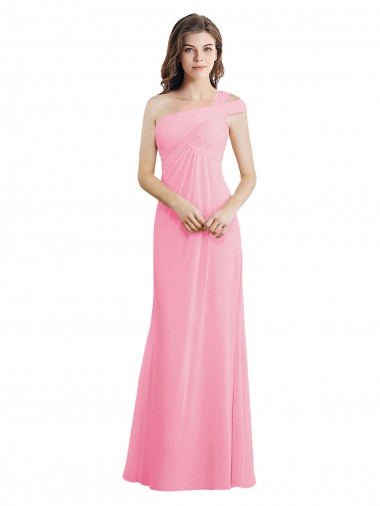 Kaum Rosa A-Linien Eine-Schulter Chiffon Lange Brautjungfernkleider Lieferanten