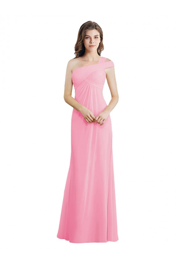 Kaum Rosa A-Linien Eine-Schulter Chiffon Lange Brautjungfernkleider Lieferanten