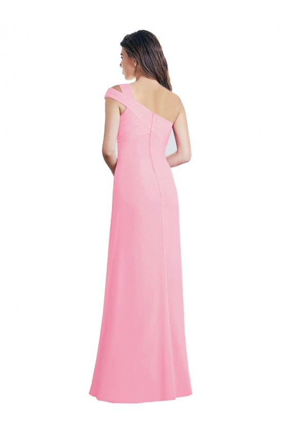 Kaum Rosa A-Linien Eine-Schulter Chiffon Lange Brautjungfernkleider Lieferanten