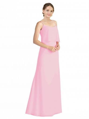Kaum Rosa A-Linien Spaghetti-Träger Chiffon Lange Brautjungfernkleider Lieferanten