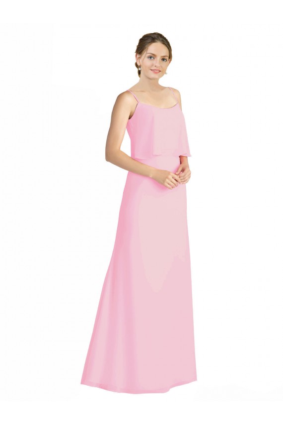 Kaum Rosa A-Linien Spaghetti-Träger Chiffon Lange Brautjungfernkleider Lieferanten