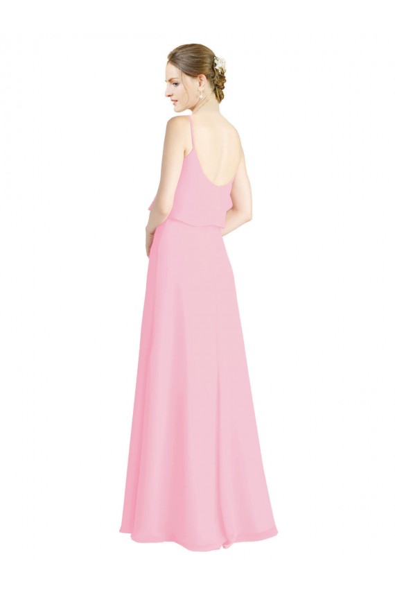 Kaum Rosa A-Linien Spaghetti-Träger Chiffon Lange Brautjungfernkleider Lieferanten
