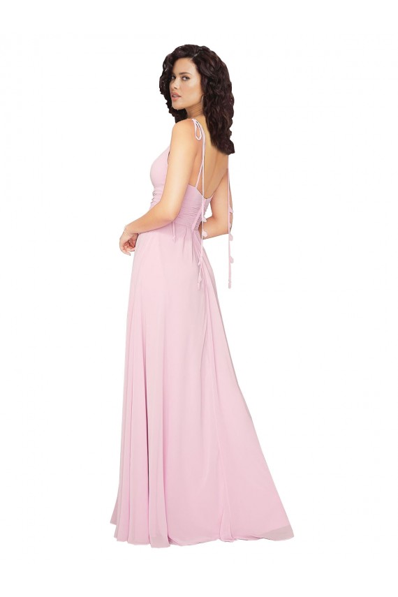 Kaum Rosa A-Linien V-Ausschnitt Chiffon Lange Brautjungfernkleider Lieferanten