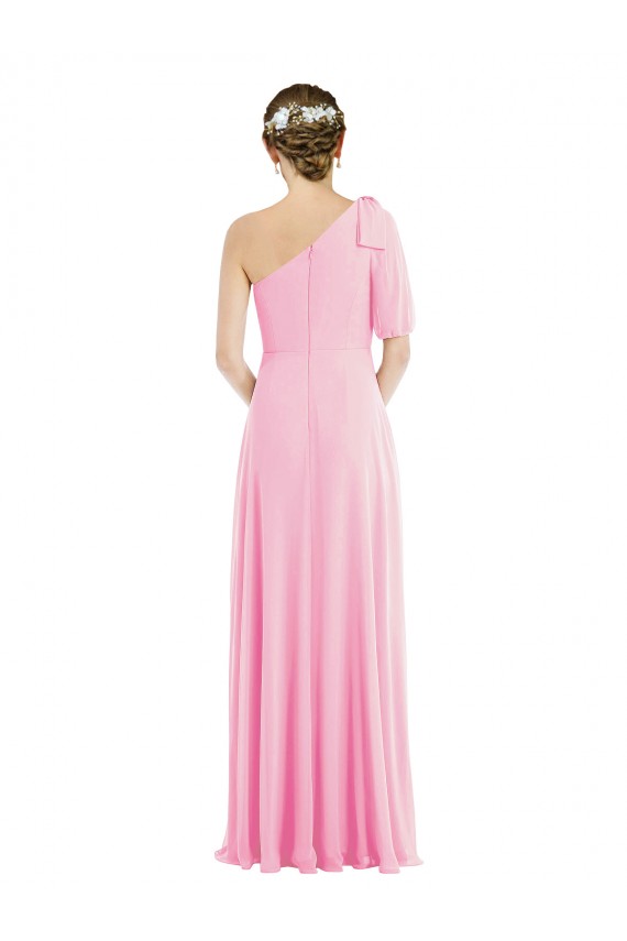 Kaum Rosa Trompete Eine-Schulter Chiffon Lange Brautjungfernkleider Lieferanten