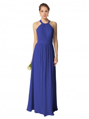 Königsblau A-Linien Neckholder Chiffon Lange Brautjungfernkleider Lieferanten