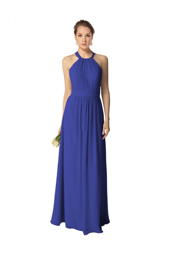 Königsblau A-Linien Neckholder Chiffon Lange Brautjungfernkleider Lieferanten