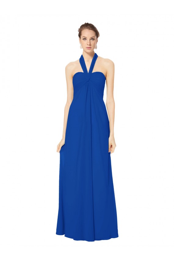 Königsblau A-Linien Neckholder Chiffon Lange Brautjungfernkleider Lieferanten