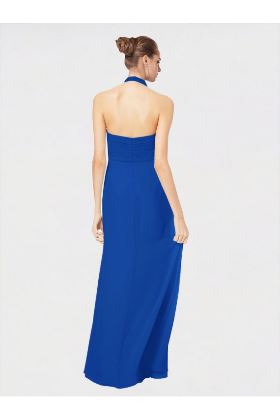 Königsblau A-Linien Neckholder Chiffon Lange Brautjungfernkleider Lieferanten