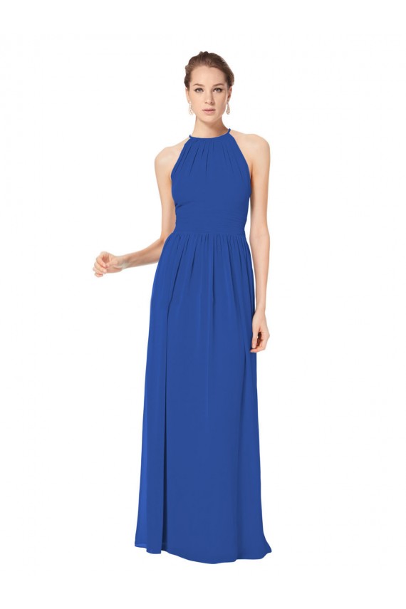 Königsblau A-Linien Neckholder Chiffon Lange Brautjungfernkleider Lieferanten