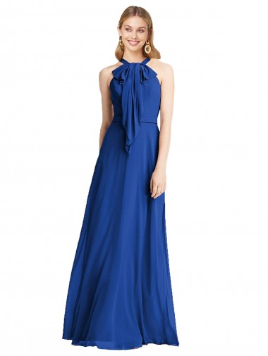 Königsblau A-Linien Neckholder Chiffon Lange Brautjungfernkleider Lieferanten