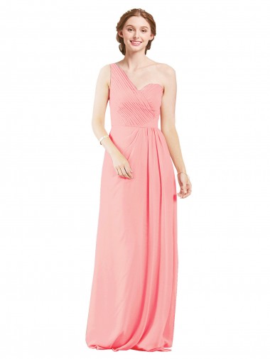 Lachs A-Linien Eine-Schulter Chiffon Lange Brautjungfernkleider Lieferanten