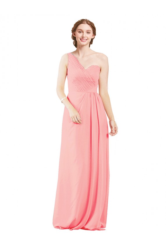 Lachs A-Linien Eine-Schulter Chiffon Lange Brautjungfernkleider Lieferanten