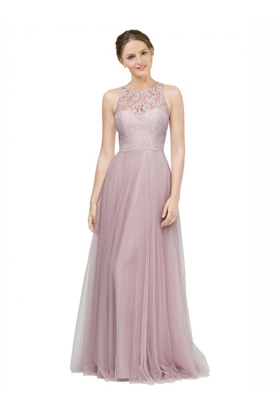 Light Lilac A-Linien Tüll Spitze Lange Brautjungfernkleider Lieferanten