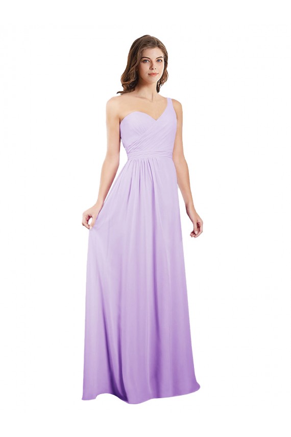 Lila A-Linien Eine-Schulter Chiffon Lange Brautjungfernkleider Lieferanten