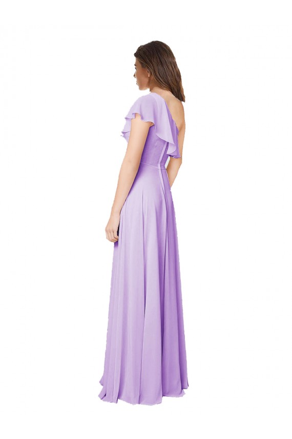 Lila A-Linien Eine-Schulter Chiffon Lange Brautjungfernkleider Lieferanten