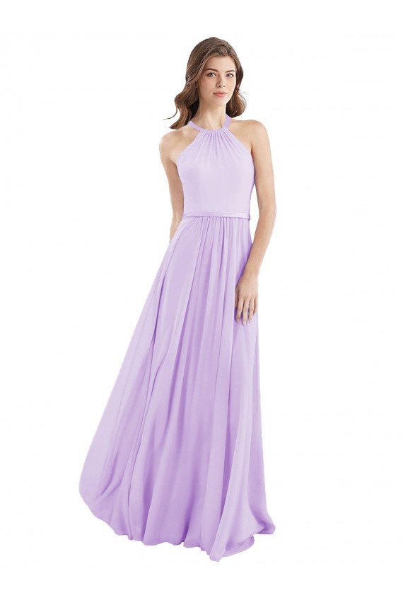 Lila A-Linien Neckholder Chiffon Lange Brautjungfernkleider Lieferanten