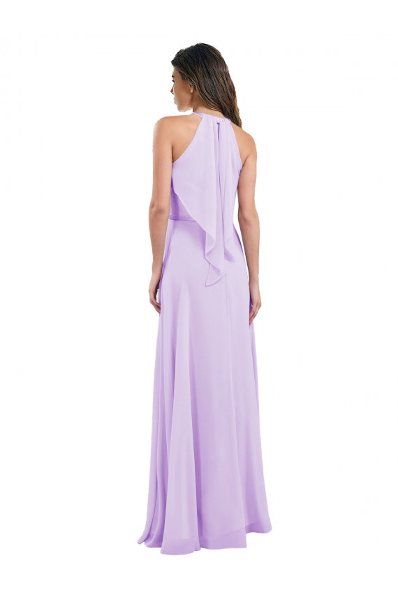 Lila A-Linien Neckholder Chiffon Lange Brautjungfernkleider Lieferanten