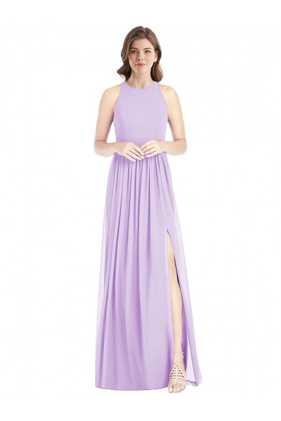 Lila A-Linien Neckholder Chiffon Lange Brautjungfernkleider Lieferanten