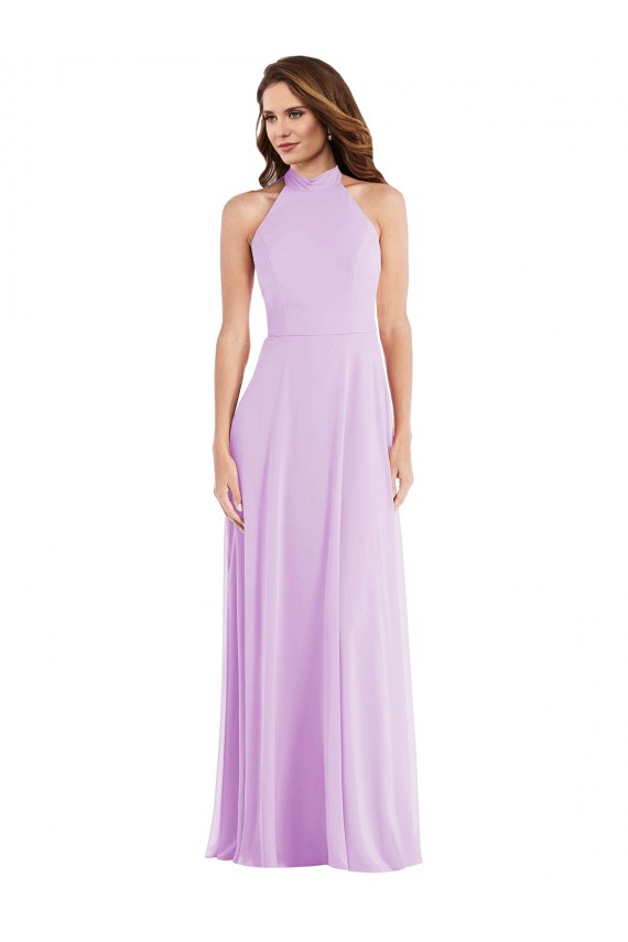 Lila A-Linien Neckholder Chiffon Lange Brautjungfernkleider Lieferanten