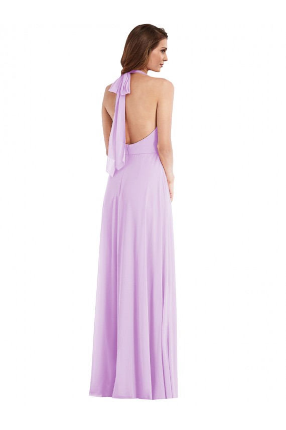 Lila A-Linien Neckholder Chiffon Lange Brautjungfernkleider Lieferanten