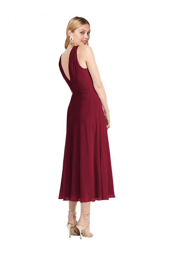 Lila A-Linien Neckholder Wadenlang Chiffon Kurze Brautjungfernkleider / Cocktailkleider Lieferanten