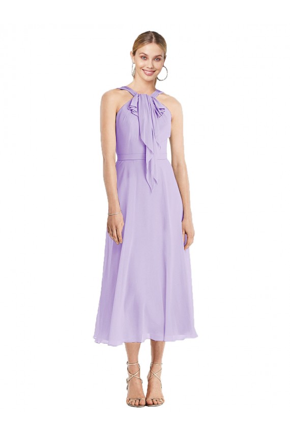 Lila A-Linien Neckholder Wadenlang Chiffon Kurze Brautjungfernkleider / Cocktailkleider Lieferanten