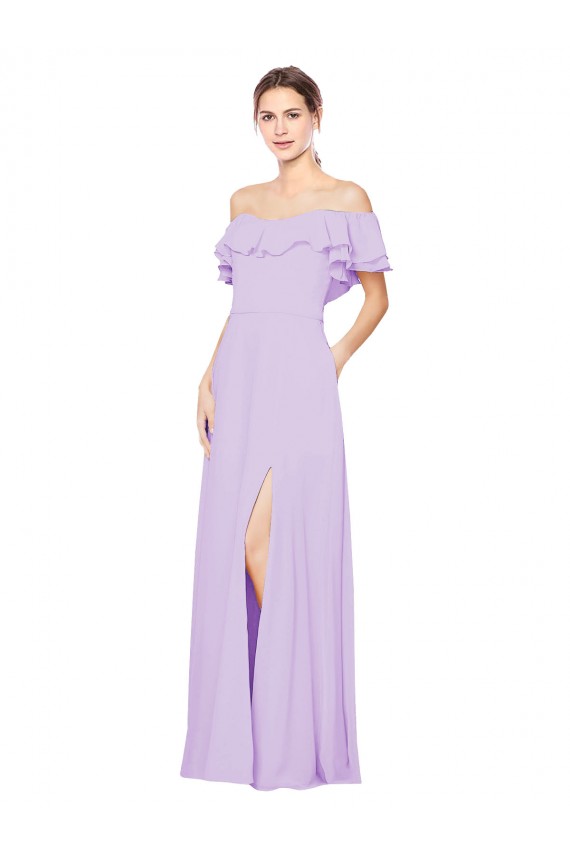 Lila A-Linien Off-Schulter Trägerlos Chiffon Lange Brautjungfernkleider Lieferanten