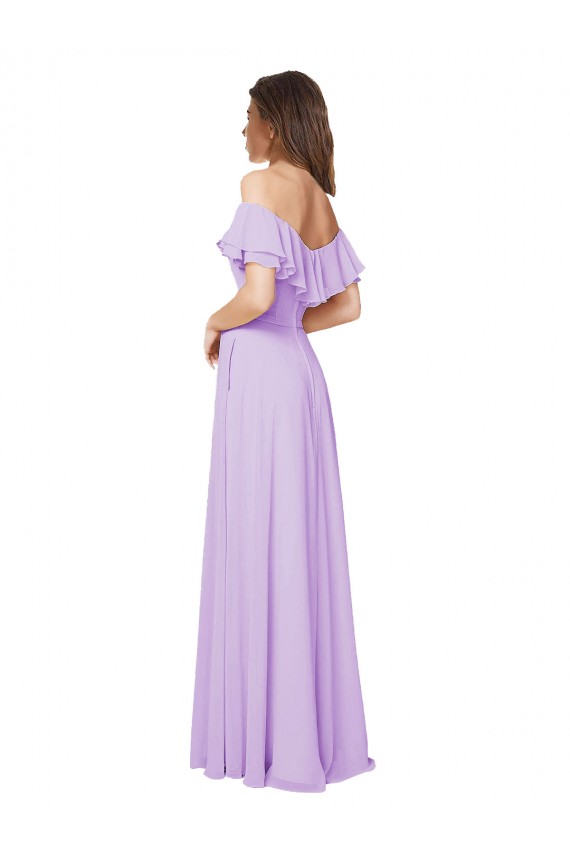 Lila A-Linien Off-Schulter Trägerlos Chiffon Lange Brautjungfernkleider Lieferanten