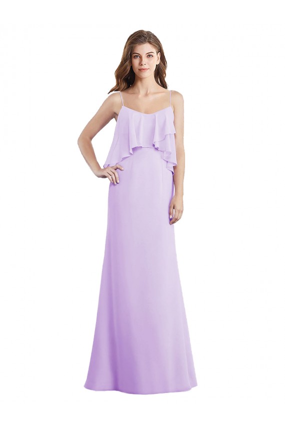 Lila A-Linien Spaghetti-Träger Scoop Chiffon Lange Brautjungfernkleider Lieferanten