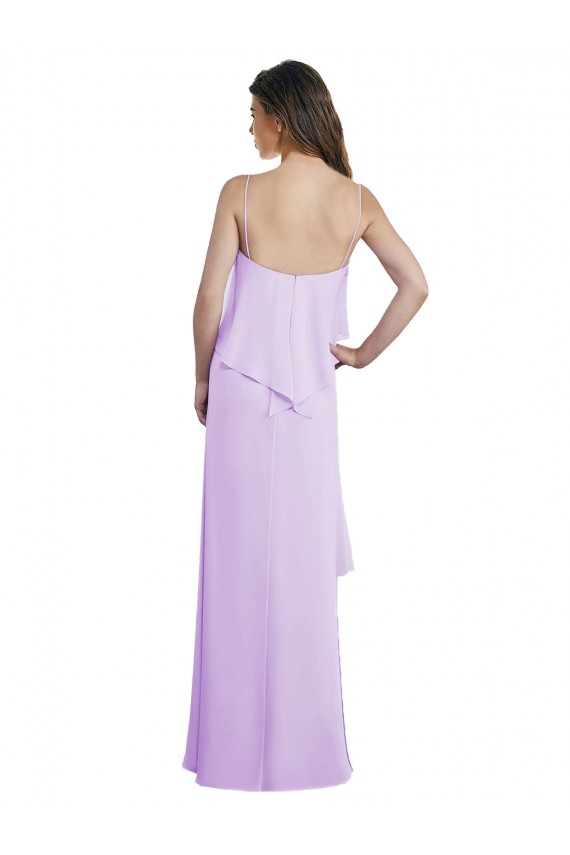 Lila A-Linien Spaghetti-Träger Scoop Chiffon Lange Brautjungfernkleider Lieferanten