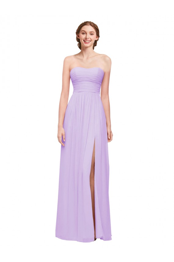 Lila A-Linien Trägerlos Chiffon Lange Brautjungfernkleider Lieferanten