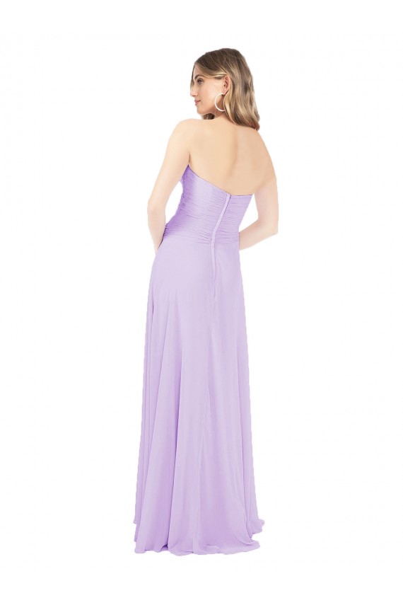Lila A-Linien Trägerlos Chiffon Lange Brautjungfernkleider Lieferanten