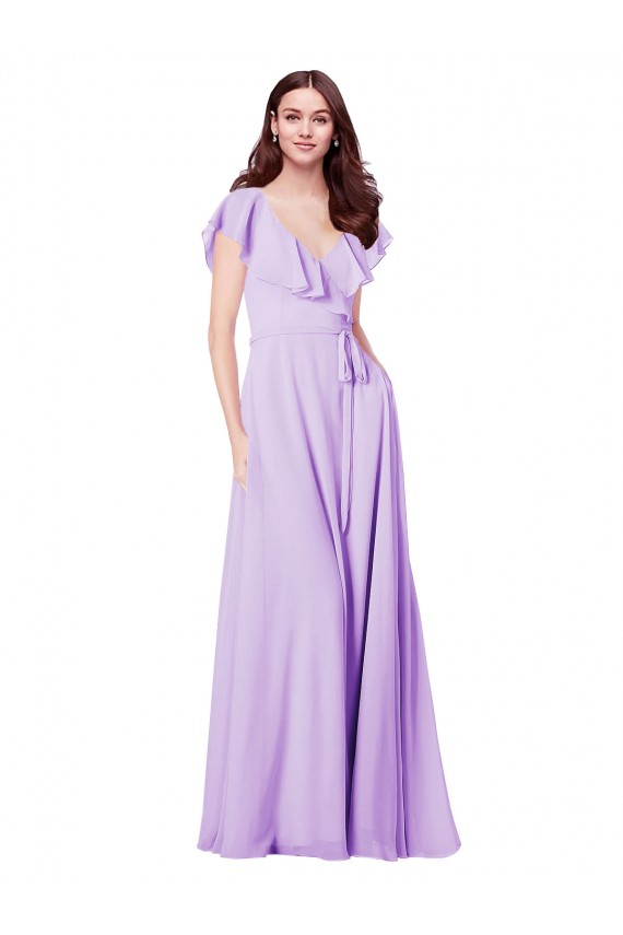 Lila A-Linien V-Ausschnitt Chiffon Lange Brautjungfernkleider Lieferanten