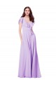 Lila A-Linien V-Ausschnitt Chiffon Lange Brautjungfernkleider Lieferanten