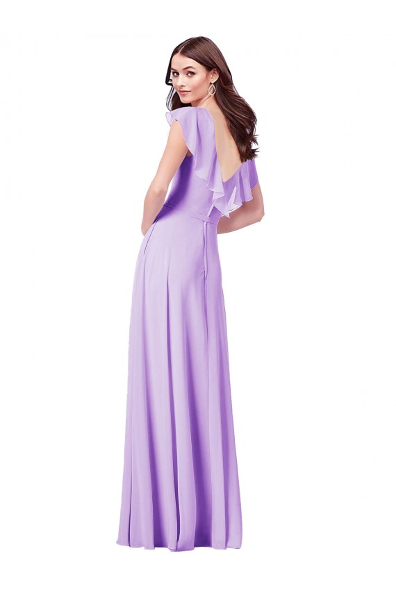 Lila A-Linien V-Ausschnitt Chiffon Lange Brautjungfernkleider Lieferanten