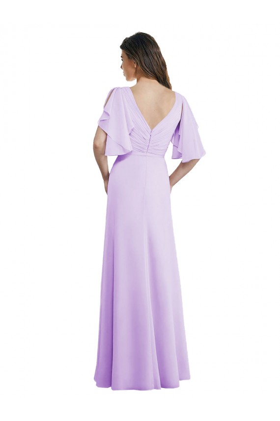 Lila A-Linien V-Ausschnitt Chiffon Lange Brautjungfernkleider Lieferanten