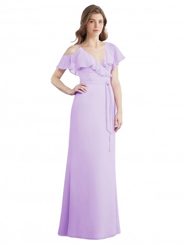 Lila A-Linien V-Ausschnitt Chiffon Lange Brautjungfernkleider Lieferanten