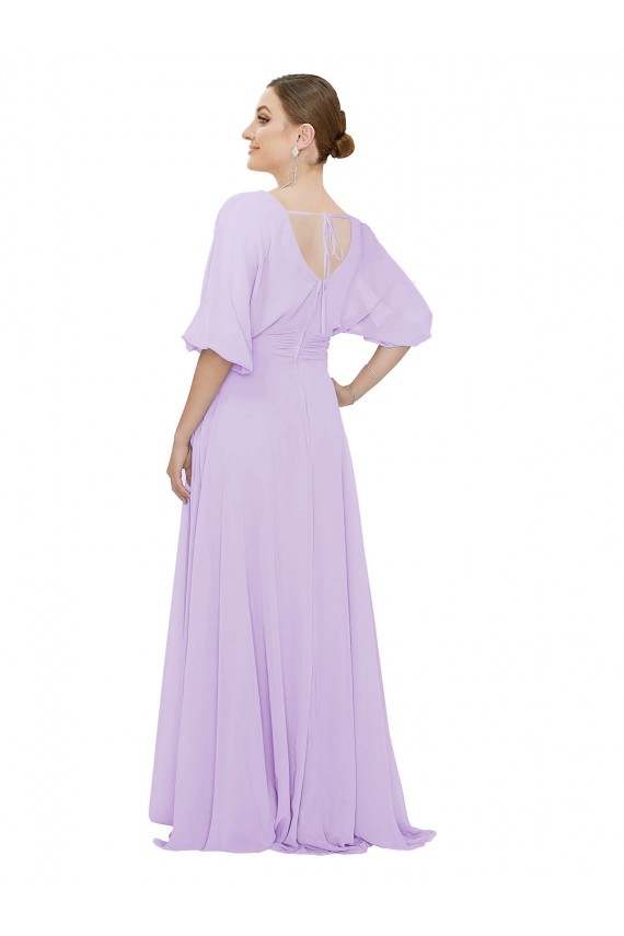 Lila A-Linien V-Ausschnitt Chiffon Lange Brautjungfernkleider Lieferanten