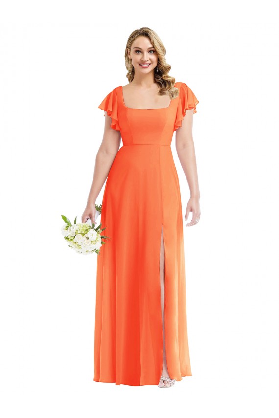 Mandarinen-Tango A-Linien Quadrat Ausschnitt Chiffon Lange Brautjungfernkleider Lieferanten