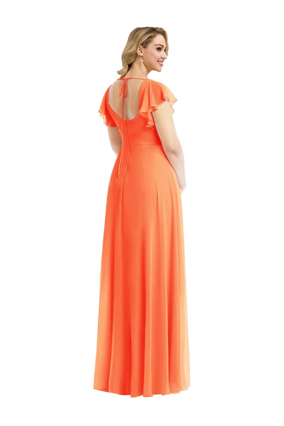 Mandarinen-Tango A-Linien Quadrat Ausschnitt Chiffon Lange Brautjungfernkleider Lieferanten