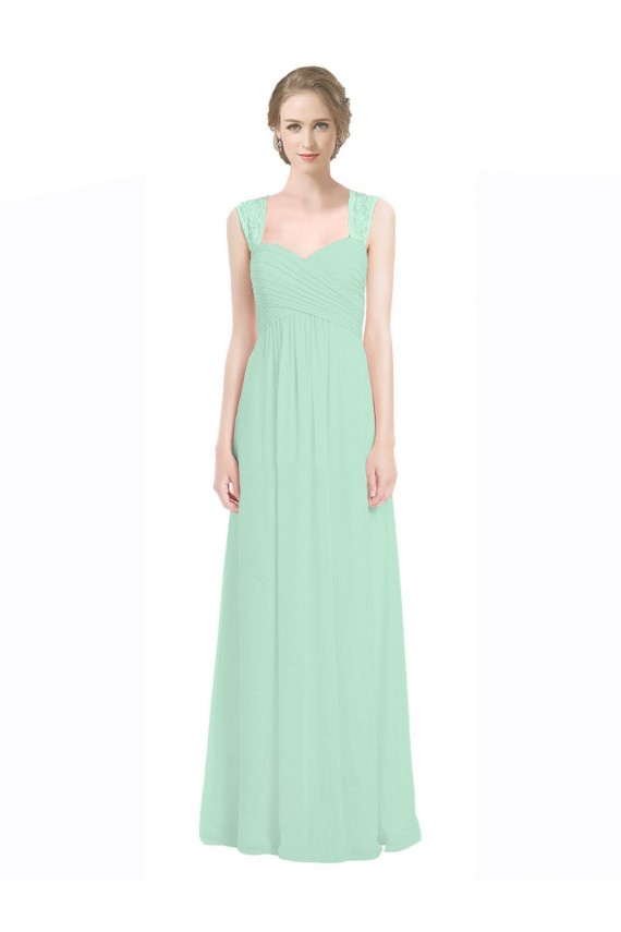 Minzgrün A-Linien Chiffon Spitze Lange Brautjungfernkleider Lieferanten