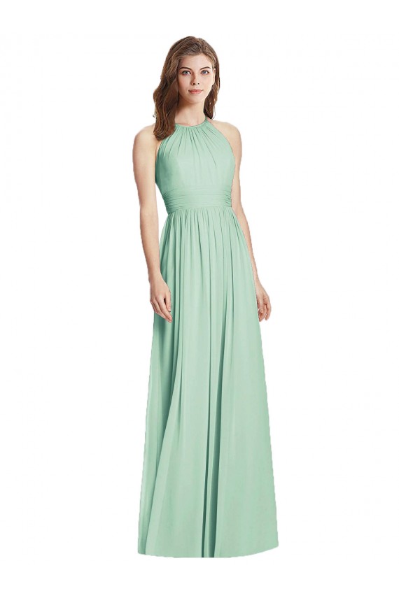 Minzgrün A-Linien Neckholder Chiffon Lange Brautjungfernkleider Lieferanten