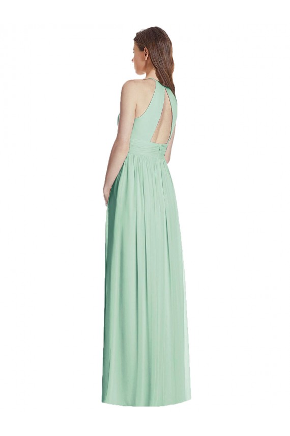 Minzgrün A-Linien Neckholder Chiffon Lange Brautjungfernkleider Lieferanten