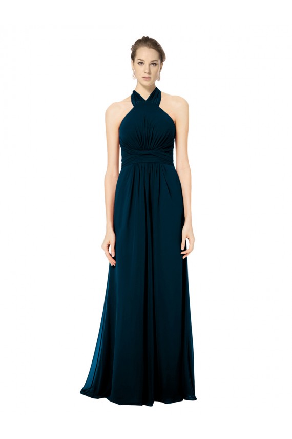 Mitternachtsgrün A-Linien Neckholder Chiffon Lange Brautjungfernkleider Lieferanten