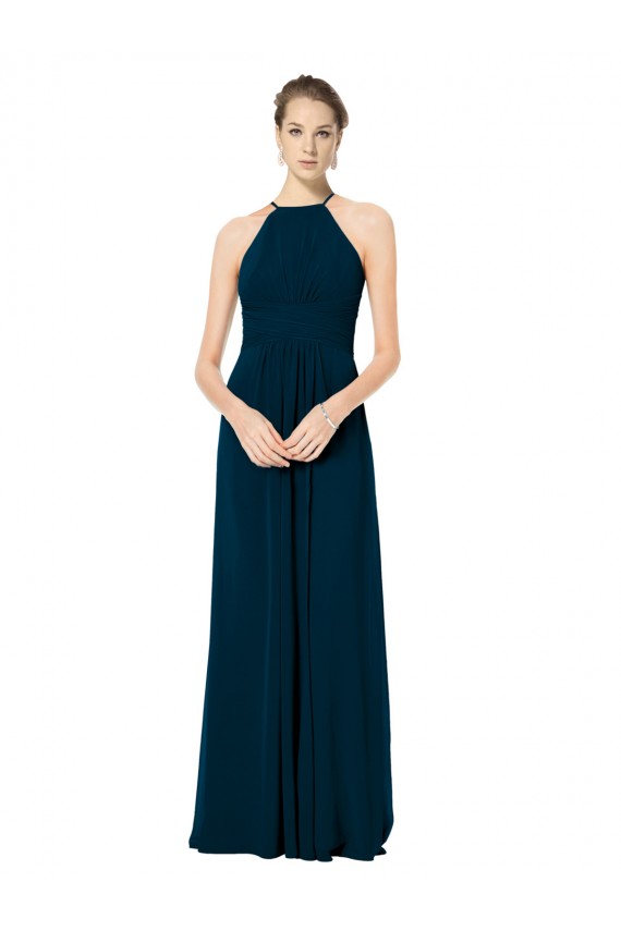 Mitternachtsgrün A-Linien Spaghetti-Träger Neckholder Chiffon Lange Brautjungfernkleider Lieferanten