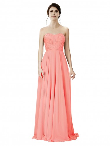 Peach A-Linien Trägerlos Chiffon Lange Brautjungfernkleider Lieferanten